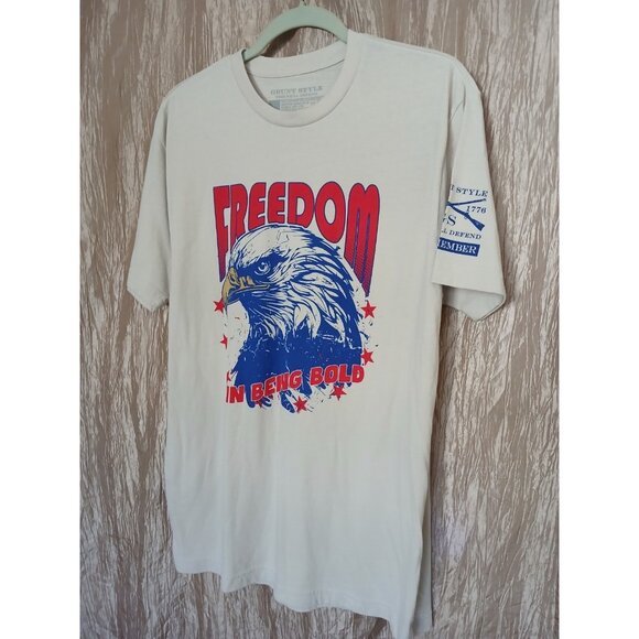Grunt Style FREEDOM IN BEING BOLD T Shirt Mens L Beige Bald Eagle Graphic - Picture 4 of 10
